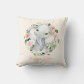 Niedlicher Elefant Floral mit Kindername Kissen (Vorderseite)