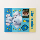 Niedlicher Elefant Foto Name Blue Gelb Kids Puzzle (Horizontal)