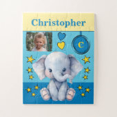 Niedlicher Elefant Foto Name Blue Gelb Kids Puzzle (Vertikal)