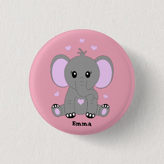 Niedlicher Elefant für Mädchen in rosa Button (Vorderseite)