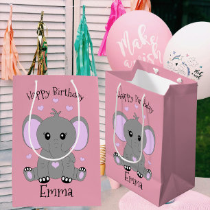 Niedlicher Elefant für Mädchen in Rosa, Geburtstag Mittlere Geschenktüte