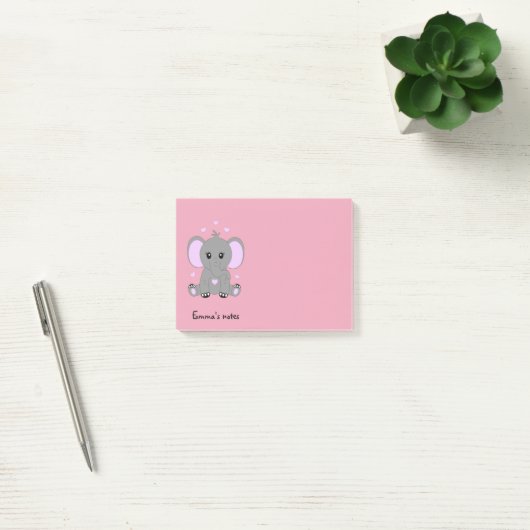 Niedlicher Elefant für Mädchen in Rosa, handgezeic Post-it Klebezettel (Büro)