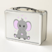 Niedlicher Elefant für Mädchen in rosa Metall Brotdose (Rückseite)