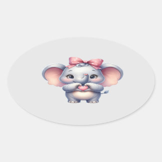 Niedlicher Elefant Giving Heart - Ovaler Aufkleber