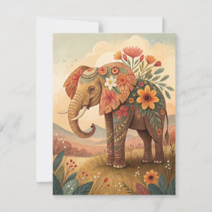 Niedlicher Elefant gratuliert Volkskunst Postkarte
