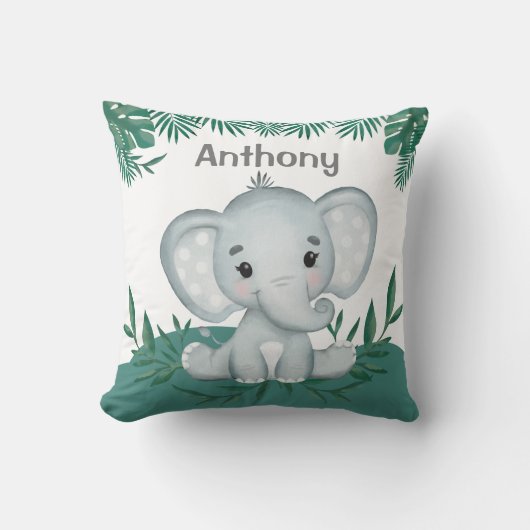 Niedlicher Elefant Grünname Kinder Kissen (Vorderseite)