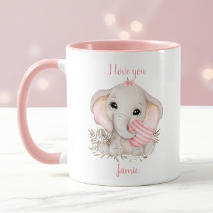 Niedlicher Elefant Herzvalentine Liebe Rosa Name Tasse