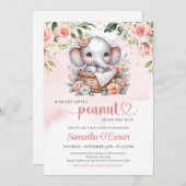 Niedlicher Elefant im Blumenkorb, bohrosa Rose Einladung (Vorne/Hinten)