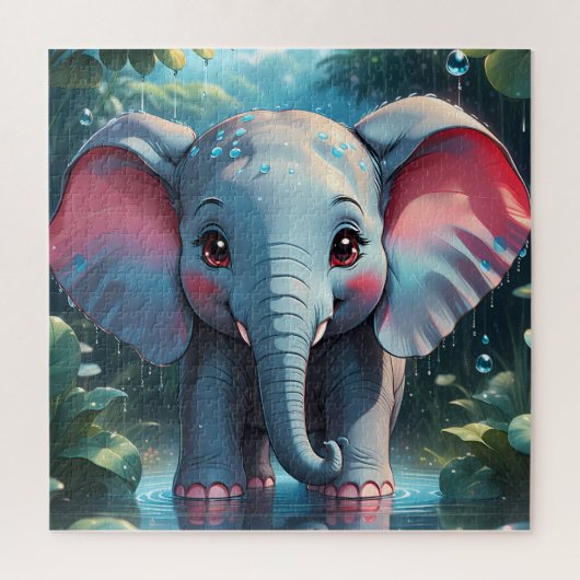 Niedlicher Elefant im Regen Puzzle (Vertikal)