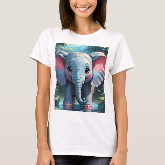 Niedlicher Elefant im Regen T-Shirt (Vorderseite)