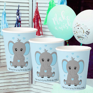 Niedlicher Elefant in Blau, Geburtstag von Jungen Pappbecher