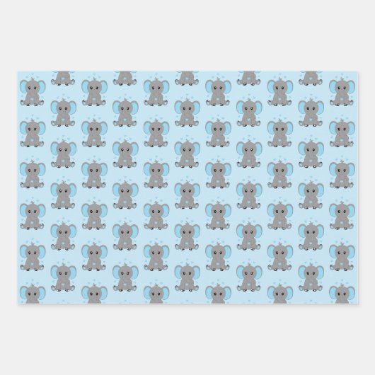 Niedlicher Elefant in Blau, Jungs Geschenkpapier Set (Vorderseite)