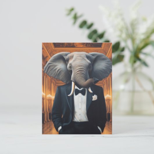 Niedlicher Elefant in einem Tux Postkarte (Stehend Vorderseite)