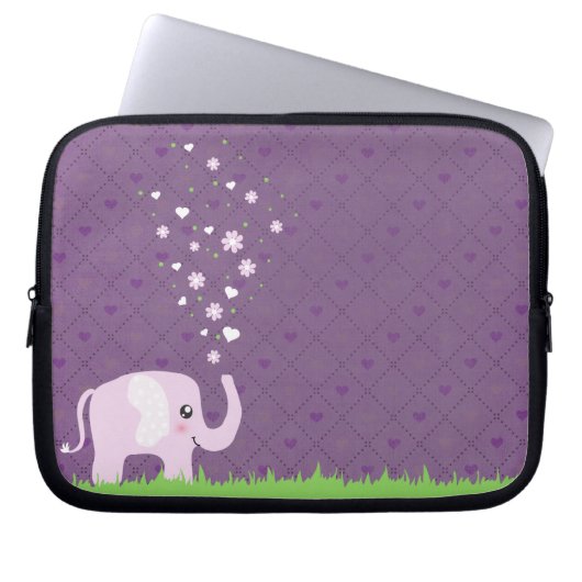 Niedlicher Elefant in girly rosa u. lila Laptopschutzhülle (Vorderseite)
