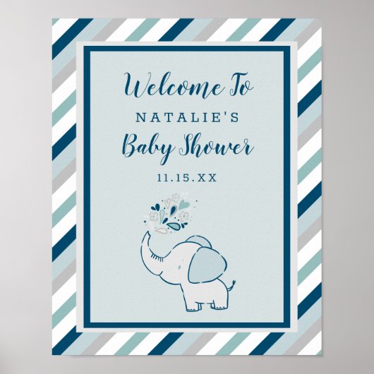 Niedlicher Elefant in Navy & Mint Baby Dusche Will Poster (Vorne)