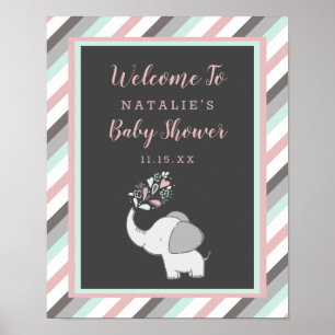 Niedlicher Elefant in Pink & Mint Babydusche Empfa Poster