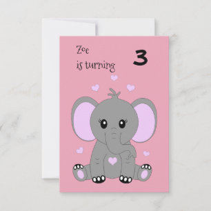 Niedlicher Elefant in Rosa, Mädchen zum Geburtstag Einladung