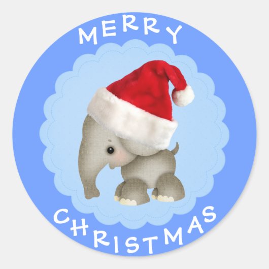 Niedlicher Elefant in Weihnachtsmannmütze Blue Chr Runder Aufkleber (Vorderseite)
