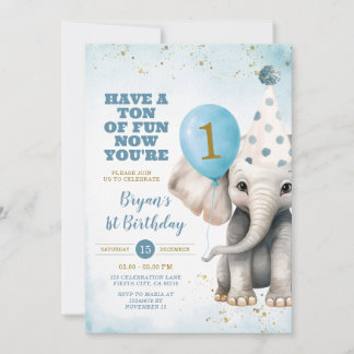 Niedlicher Elefant jetzt Ihr One Birthday Balloon Einladung