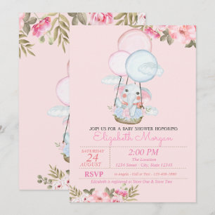 Niedlicher Elefant, Luftballon Blumenbaby-Dusche Einladung