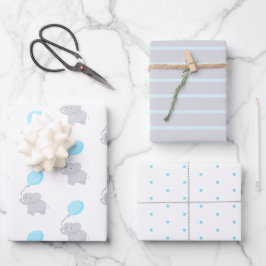 Niedlicher Elefant mit Ballon | Baby Boy Geschenkpapier Set