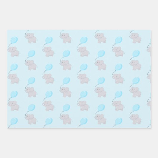 Niedlicher Elefant mit Ballon | Baby Boy Geschenkpapier Set (Vorderseite 2)