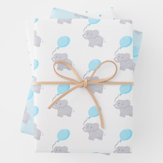 Niedlicher Elefant mit Ballon | Baby Boy Geschenkpapier Set (Beispiel)