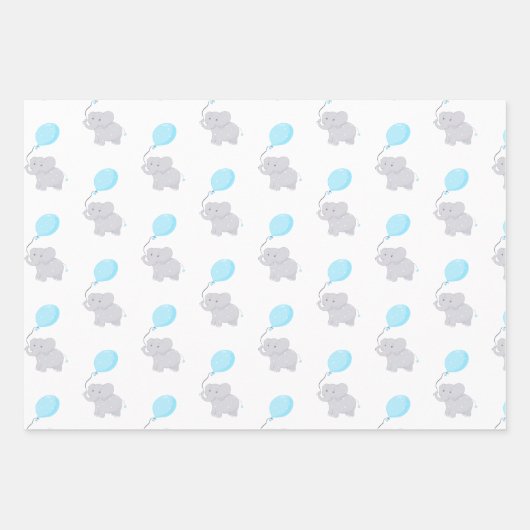 Niedlicher Elefant mit Ballon | Baby Boy Geschenkpapier Set (Vorderseite)