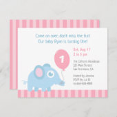 Niedlicher Elefant mit Ballon Kinder Erster Geburt Einladung (Vorne/Hinten)