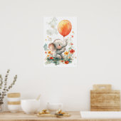 Niedlicher Elefant mit Balloon Aquarell Illustrati Poster (Küche)