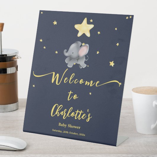 Niedlicher Elefant mit Balloon Baby Dusche Willkom Sockelschild (In Situ)