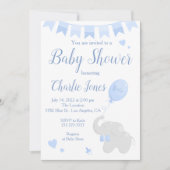 Niedlicher Elefant mit Balloon Baby Shower Boy Einladung (Vorderseite)