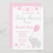 Niedlicher Elefant mit Balloon Baby Shower Girl Einladung (Vorne/Hinten)