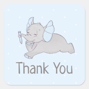 Niedlicher Elefant mit blauem Stift Quadratischer Aufkleber