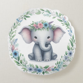 Niedlicher Elefant mit blauer Blume Rundes Kissen