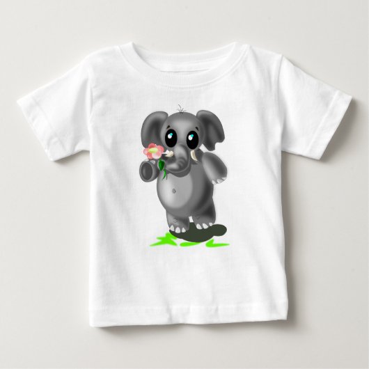 Niedlicher Elefant mit Blume Baby T - Shirt (Vorderseite)