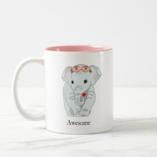 Niedlicher Elefant mit Blume Kronen Herzklopfen Zweifarbige Tasse (Links)