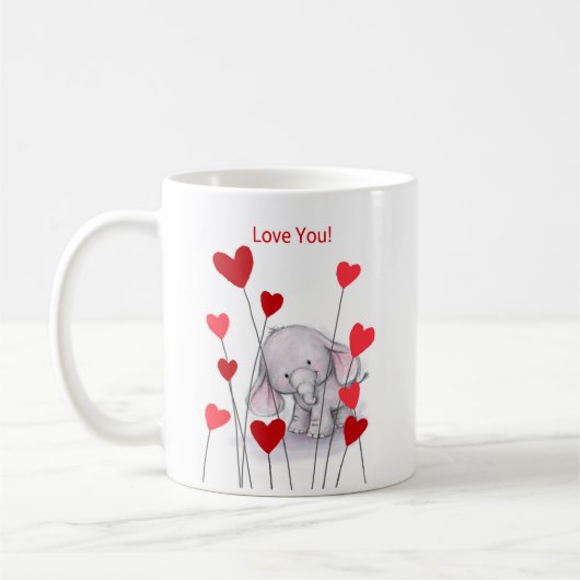 Niedlicher Elefant mit der roten Herz-Tasse Kaffeetasse (Links)