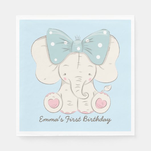 Niedlicher Elefant mit einem Bow. Serviette (Vorderseite)
