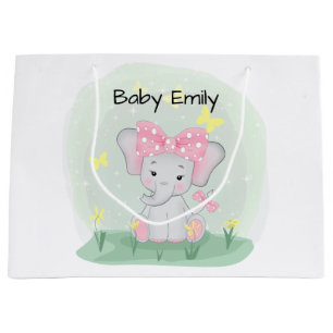  Niedlicher Elefant mit einem rosa Bug in einer Cl Große Geschenktüte