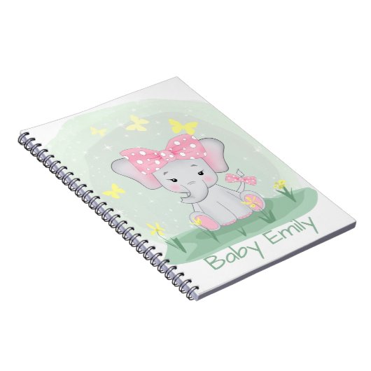 Niedlicher Elefant mit einem rosa Bug in einer Li Notizblock (Rechte Seite)