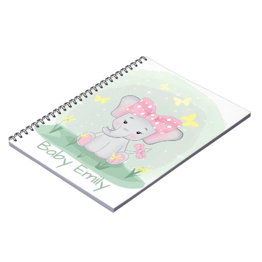  Niedlicher Elefant mit einem rosa Bug in einer Li Notizblock (Linke Seite)