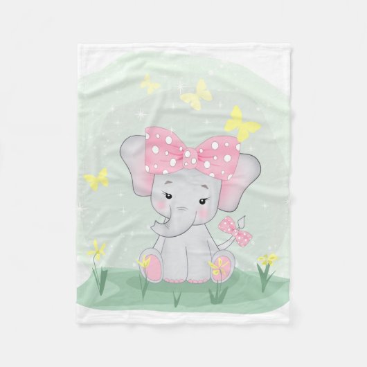 Niedlicher Elefant mit einem rosa Bug in einer Lic Fleecedecke (Vorderseite)