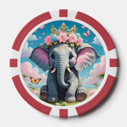 Niedlicher Elefant mit einer Blume Pokerchips (Vorderseite)
