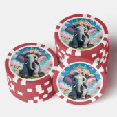 Niedlicher Elefant mit einer Blume Pokerchips (Stapel)