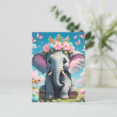 Niedlicher Elefant mit einer Blume Postkarte (Stehend Vorderseite)