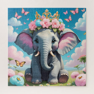 Niedlicher Elefant mit einer Blume Puzzle
