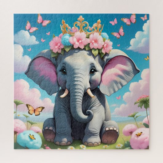 Niedlicher Elefant mit einer Blume Puzzle (Vertikal)
