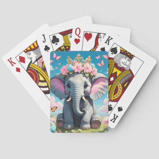 Niedlicher Elefant mit einer Blume Spielkarten (Rückseite)