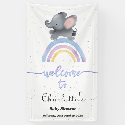 Niedlicher Elefant mit farbenfroher Rainbow Baby-D Banner (Vertikal)
